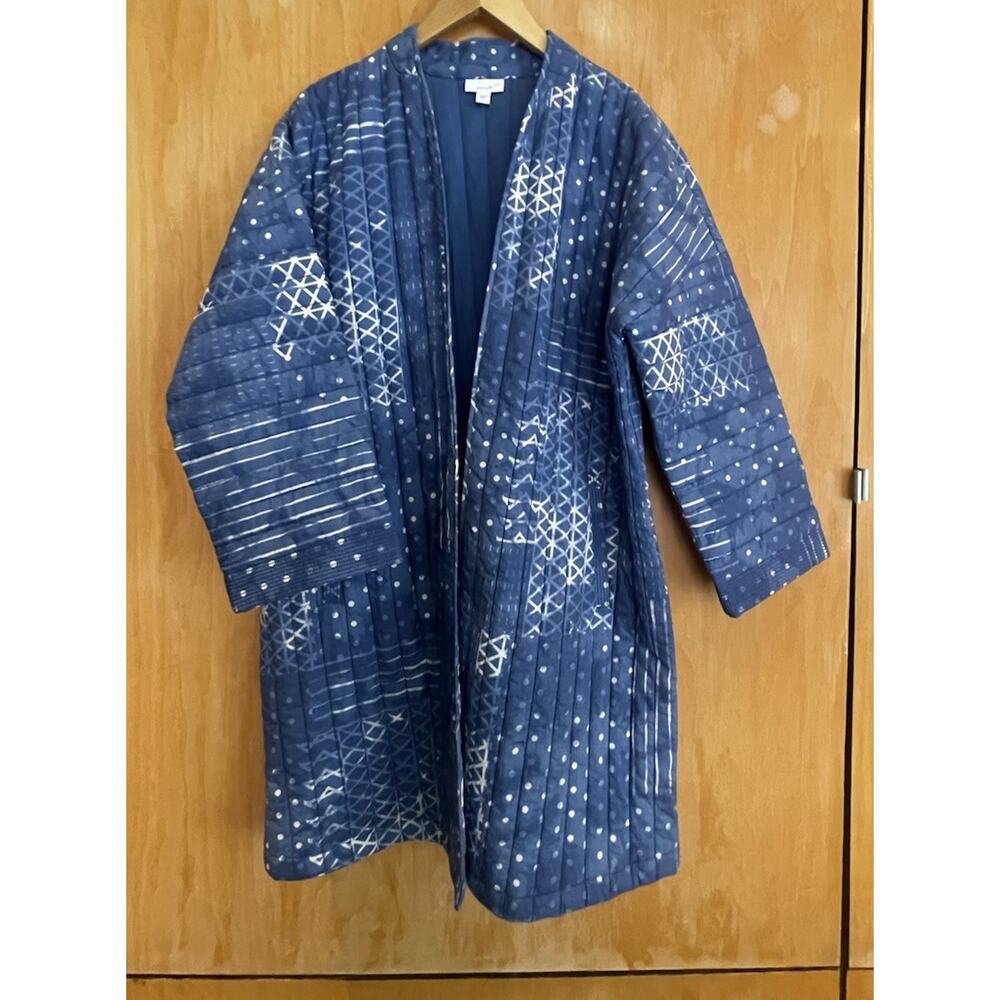 J.JILL Cotton Batik Quilted Coat Blue Size Large Boho